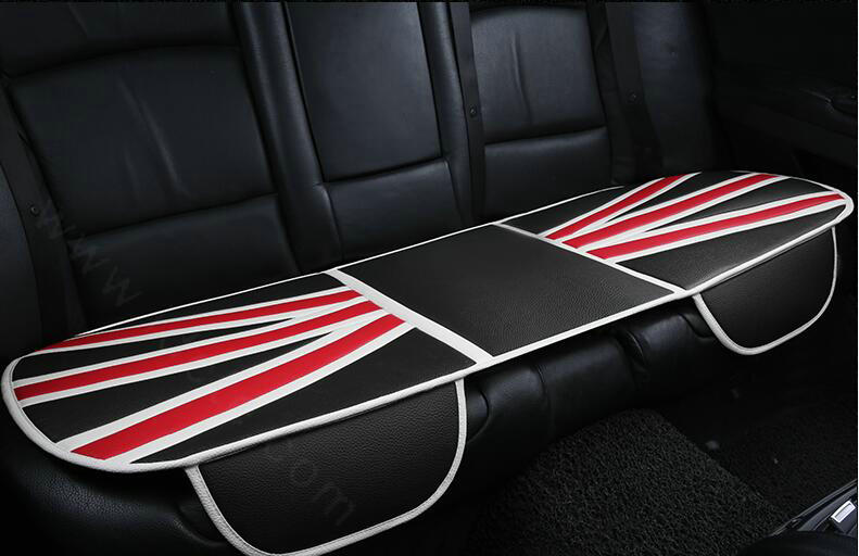England UK Flag Leather Car Seat Cushion Front and Rear Universal Auto Pads 3pcs Set - Black