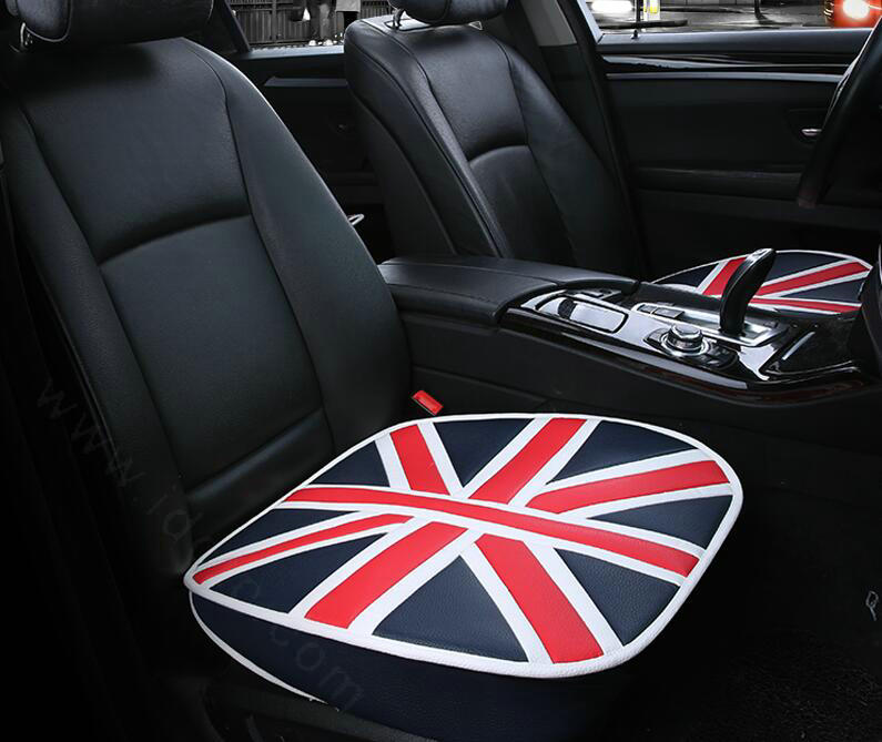 England UK Flag Leather Car Seat Cushion Front and Rear Universal Auto Pads 3pcs Set - Blue