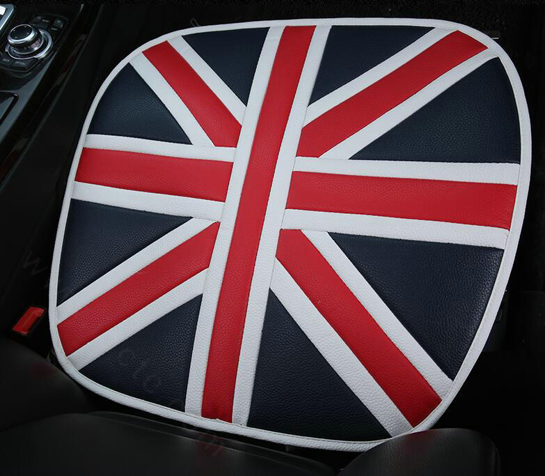 England UK Flag Leather Car Seat Cushion Front and Rear Universal Auto Pads 3pcs Set - Blue