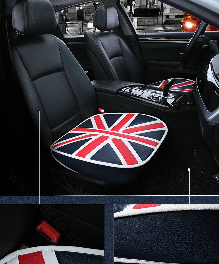 England UK Flag Leather Car Seat Cushion Front and Rear Universal Auto Pads 3pcs Set - Blue
