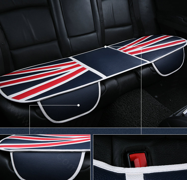 England UK Flag Leather Car Seat Cushion Front and Rear Universal Auto Pads 3pcs Set - Blue