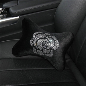 Fashion Diamond Flower Car Neck Pillows Headrest Soft Plush Auto Interior Decoration 1pcs - Black