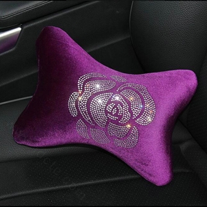 Fashion Diamond Flower Car Neck Pillows Headrest Soft Plush Auto Interior Decoration 1pcs - Purple