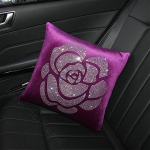 Fashion Diamond Flower Plush Car Seat Arms Pillows Support Lumbar Cushion 1pcs - Purple