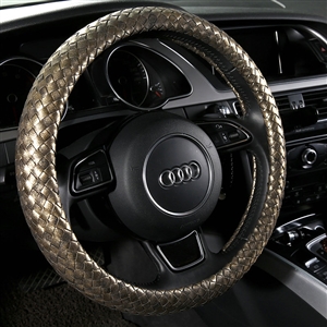 Fashion Glitter Hand-Woven PU Leather Car Steering Wheel Covers 15 inch 38CM - Gold