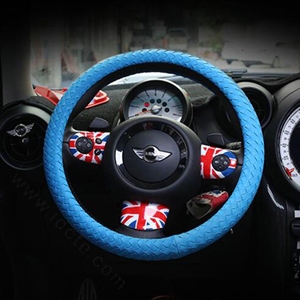 Fashion Hand-Woven Genuine Leather Auto Steering Wheel Covers 15 inch 38CM - Blue