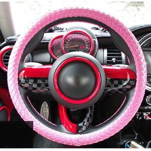 Fashion Hand-Woven Genuine Leather Auto Steering Wheel Covers 15 inch 38CM - Pink