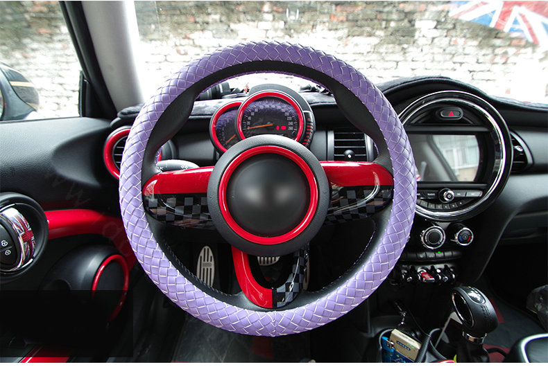 Fashion Hand-Woven Genuine Leather Auto Steering Wheel Covers 15 inch 38CM - Purple