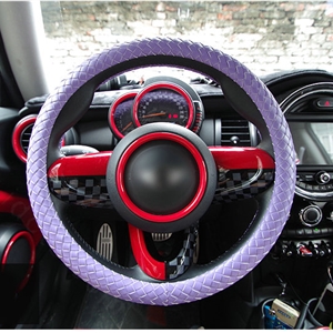 Fashion Hand-Woven Genuine Leather Auto Steering Wheel Covers 15 inch 38CM - Purple
