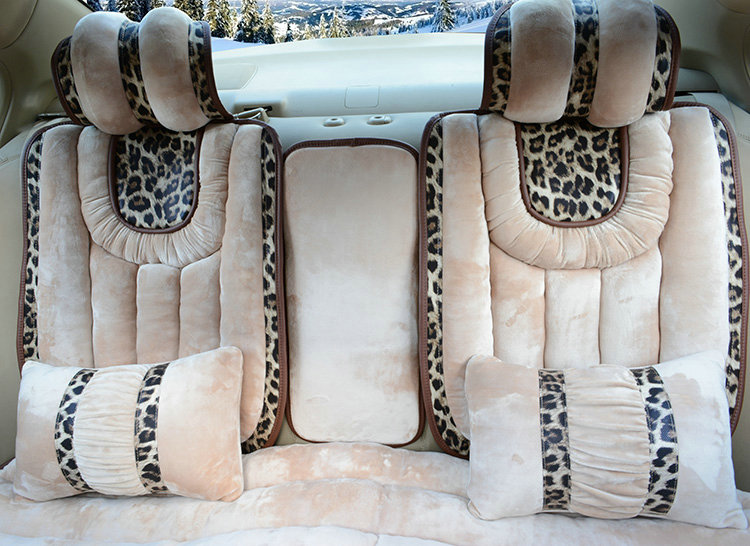 Fashion Leopard Car Seat Cushion Universal Plush Auto Covers 12pcs Sets - Beige