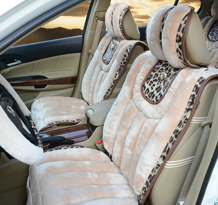 Fashion Leopard Car Seat Cushion Universal Plush Auto Covers 12pcs Sets - Beige