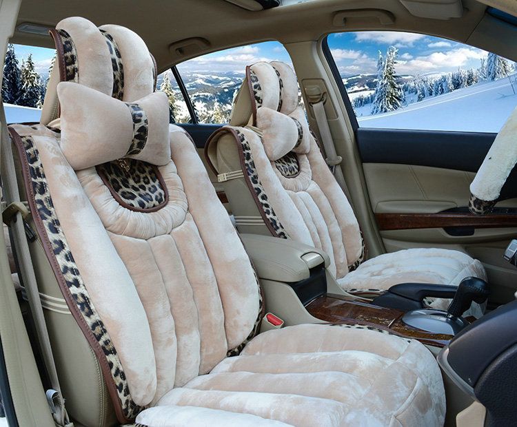 Fashion Leopard Car Seat Cushion Universal Plush Auto Covers 12pcs Sets - Beige