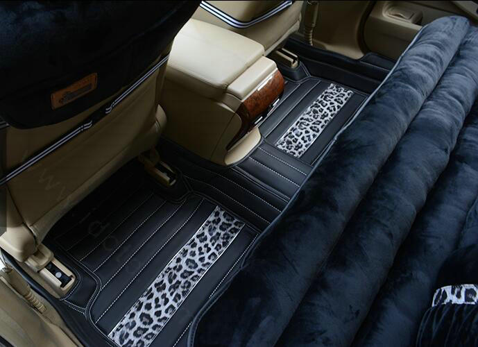 Fashion Leopard Car Seat Cushion Universal Plush Auto Covers 12pcs Sets - Black