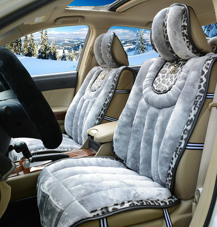 Fashion Leopard Car Seat Cushion Universal Plush Auto Covers 12pcs Sets - Gray