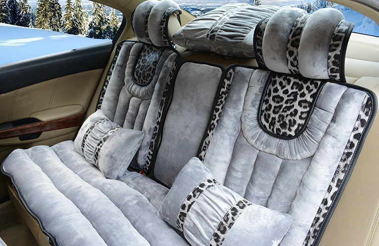 Fashion Leopard Car Seat Cushion Universal Plush Auto Covers 12pcs Sets - Gray
