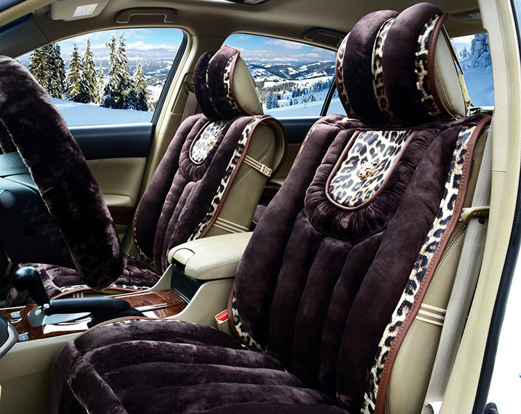 Fashion Leopard Car Seat Cushion Universal Plush Auto Covers 12pcs Sets - Purple