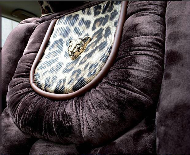 Fashion Leopard Car Seat Cushion Universal Plush Auto Covers 12pcs Sets - Purple
