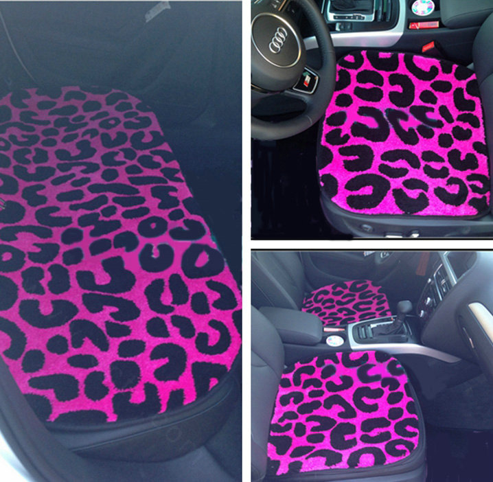 Fashion Leopard Wool Car Seat Cushion Women Universal Auto Plush Pads 3pcs Sets - Rose
