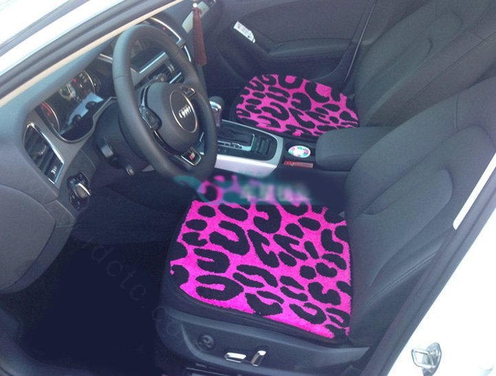 Fashion Leopard Wool Car Seat Cushion Women Universal Auto Plush Pads 3pcs Sets - Rose