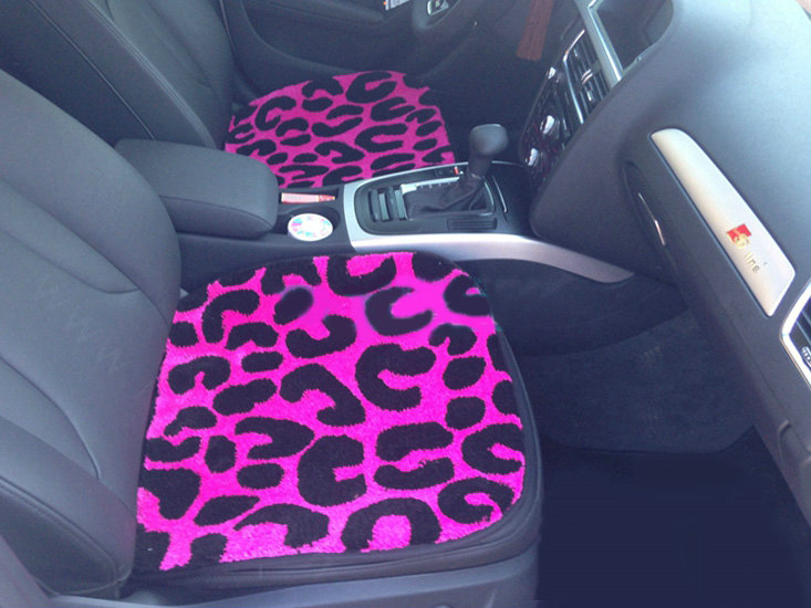 Fashion Leopard Wool Car Seat Cushion Women Universal Auto Plush Pads 3pcs Sets - Rose