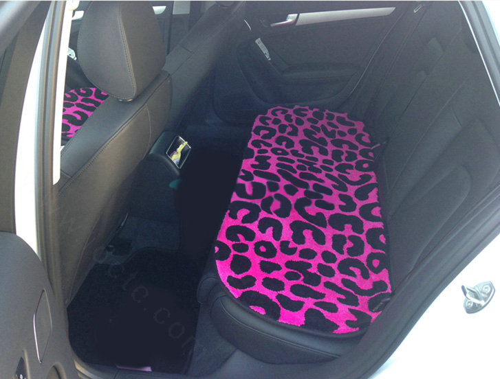 Fashion Leopard Wool Car Seat Cushion Women Universal Auto Plush Pads 3pcs Sets - Rose
