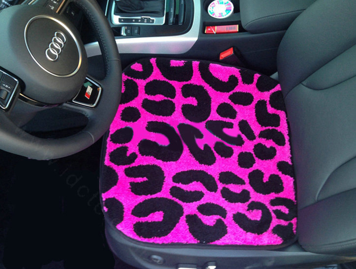 Fashion Leopard Wool Car Seat Cushion Women Universal Auto Plush Pads 3pcs Sets - Rose