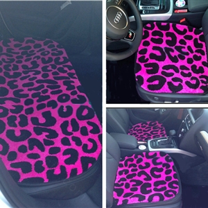 Fashion Leopard Wool Car Seat Cushion Women Universal Auto Plush Pads 3pcs Sets - Rose