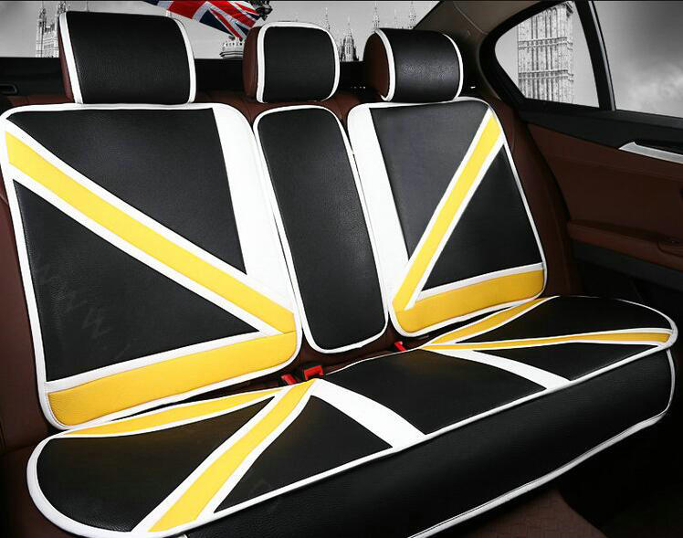 Fashion Mi British Flag Style Universal Vehicle Seat Cushion PU Leather 7pcs Sets - Black Yellow
