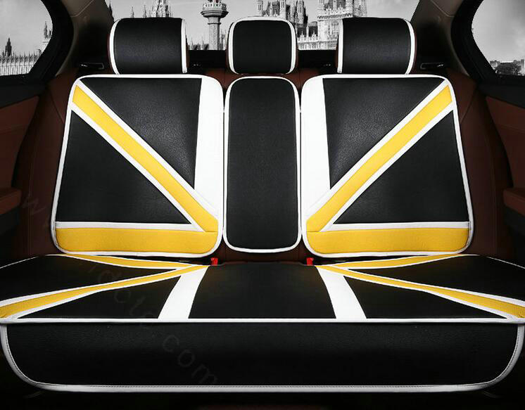 Fashion Mi British Flag Style Universal Vehicle Seat Cushion PU Leather 7pcs Sets - Black Yellow