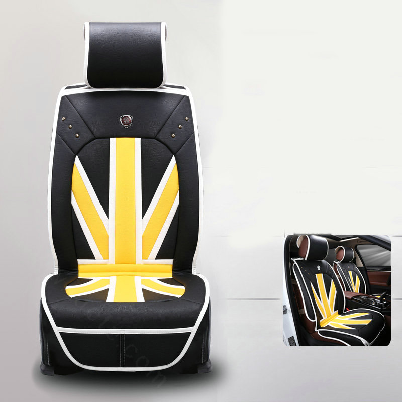 Fashion Mi British Flag Style Universal Vehicle Seat Cushion PU Leather 7pcs Sets - Black Yellow