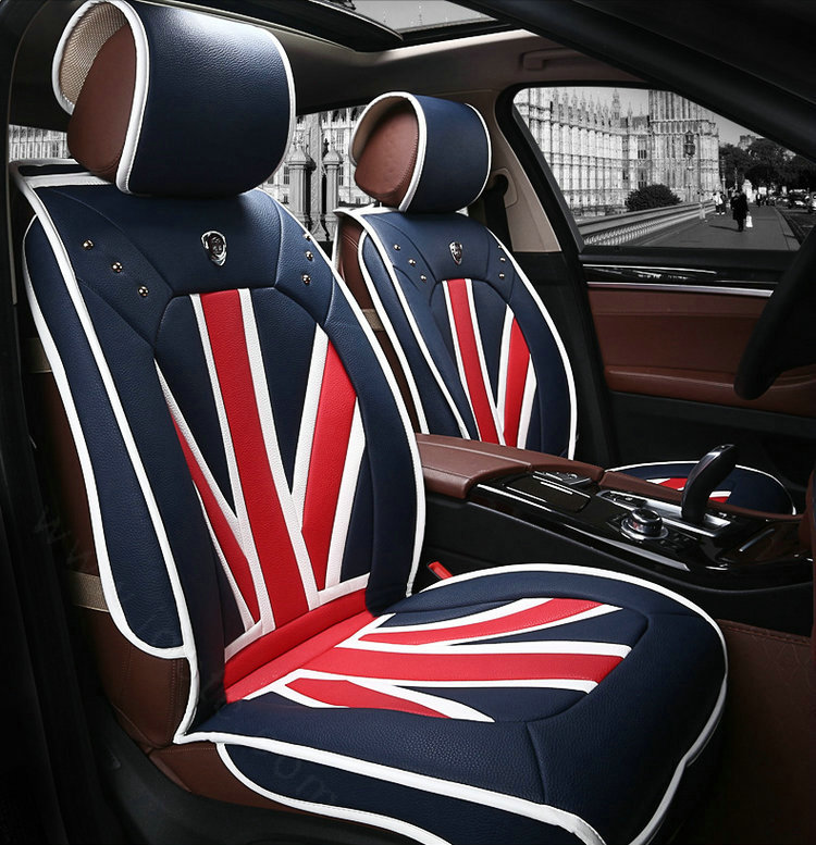 Fashion Mi British Flag Universal Vehicle Car Seat Cushion PU Leather 7pcs Sets - Blue Red