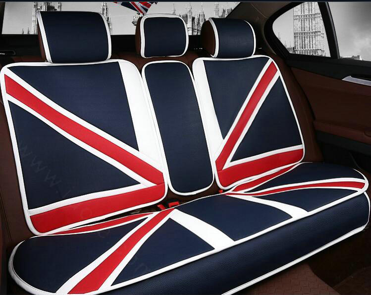 Fashion Mi British Flag Universal Vehicle Car Seat Cushion PU Leather 7pcs Sets - Blue Red