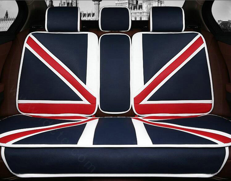 Fashion Mi British Flag Universal Vehicle Car Seat Cushion PU Leather 7pcs Sets - Blue Red