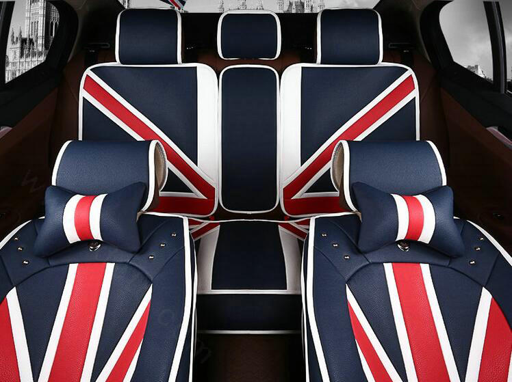 Fashion Mi British Flag Universal Vehicle Car Seat Cushion PU Leather 7pcs Sets - Blue Red