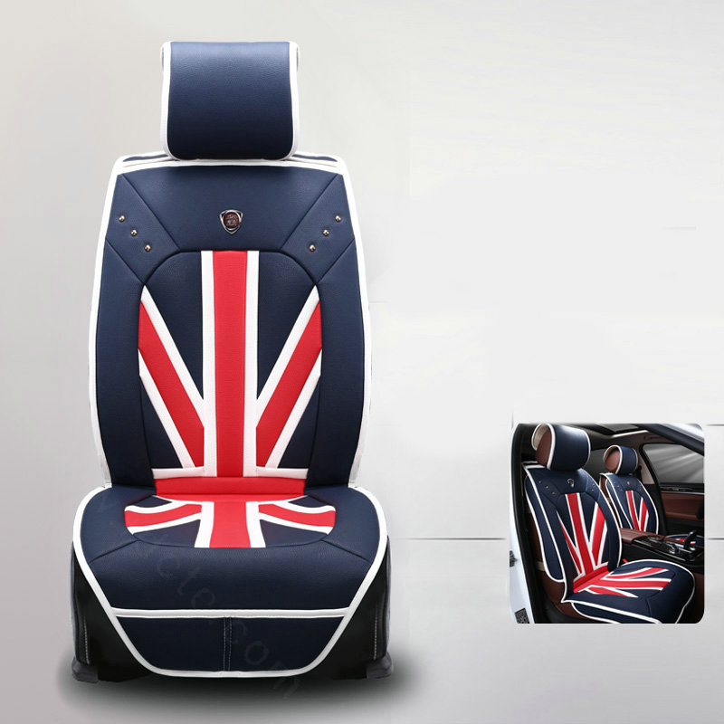 Fashion Mi British Flag Universal Vehicle Car Seat Cushion PU Leather 7pcs Sets - Blue Red