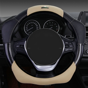 Fashion With Logo Sports Auto Steering Wheel Covers Genuine Leather 15 inch 38CM - Beige Black