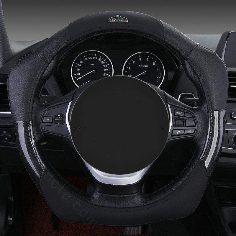 Fashion With Logo Sports Auto Steering Wheel Covers Genuine Leather 15 inch 38CM - Black