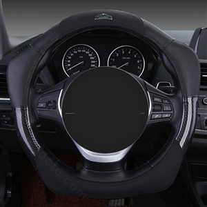 Fashion With Logo Sports Auto Steering Wheel Covers Genuine Leather 15 inch 38CM - Black