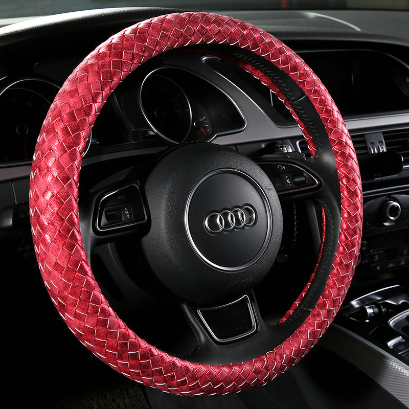 Fashion Women Glitter Weaving PU Leather Car Steering Wheel Covers 15 inch 38CM - Red