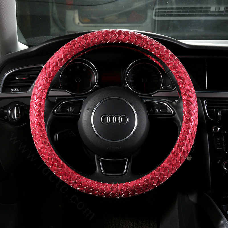 Fashion Women Glitter Weaving PU Leather Car Steering Wheel Covers 15 inch 38CM - Red
