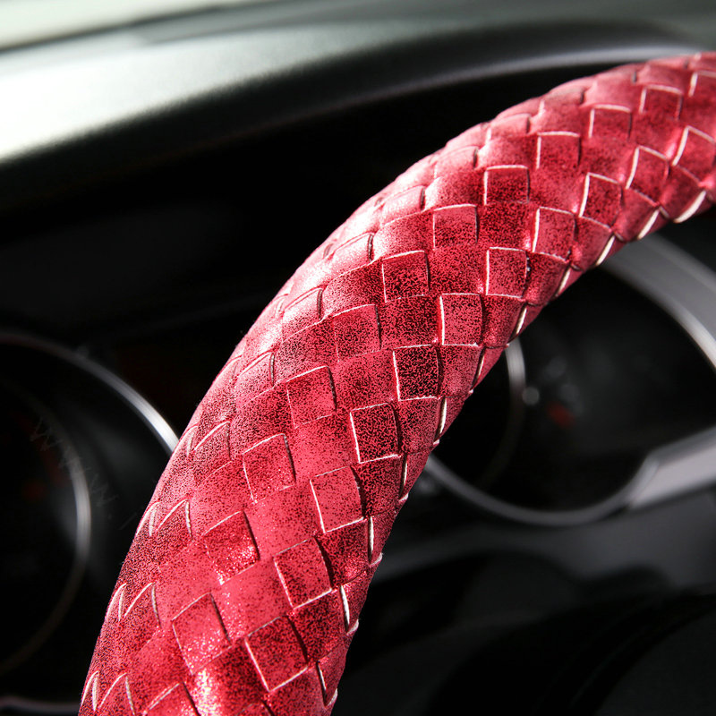 Fashion Women Glitter Weaving PU Leather Car Steering Wheel Covers 15 inch 38CM - Red