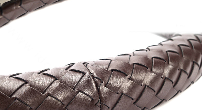 Fashion Woven Genuine Leather Car Steering Wheel Covers 15 inch 38CM - Coffee