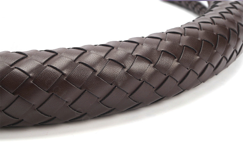 Fashion Woven Genuine Leather Car Steering Wheel Covers 15 inch 38CM - Coffee