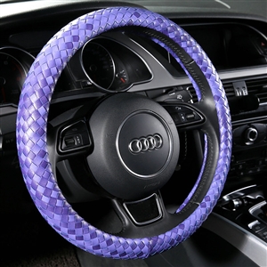 Fashion Woven Genuine Leather Car Steering Wheel Covers 15 inch 38CM - Purple