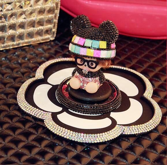 Flower Rhinestone Car Sticky Anti-Slip Mat Automobile Interior Accessories PVC Pad - White