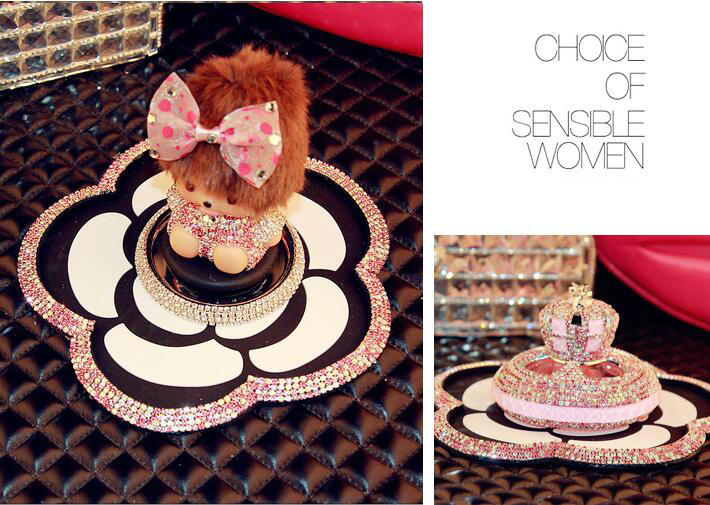 Flower Rhinestone Car Sticky Anti-Slip Mat Automobile Interior PVC Perfume Pad - Pink