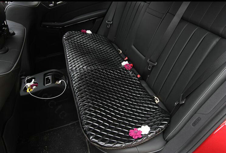Flower Studded Leather Car Back Seat Cushion Woman Queen Style Universal Pads 1pcs - Black