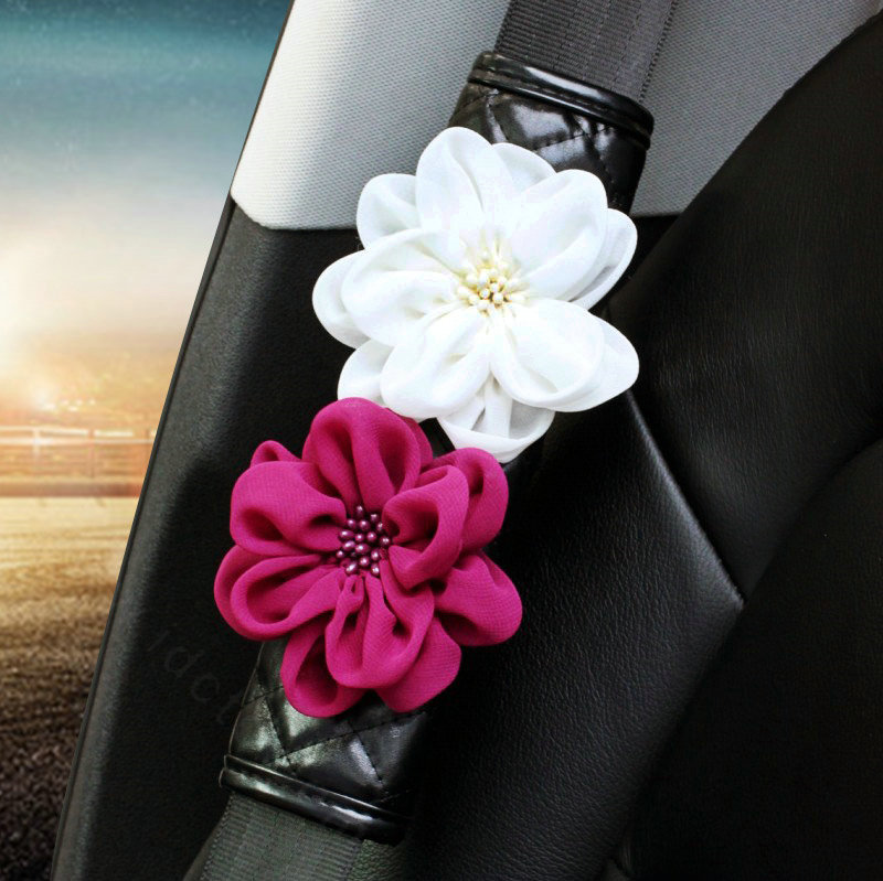 Gorgeous Flower Crystal Leather Rearview Mirror Cover Handbrake and Gear Cover 5pcs Sets - Black