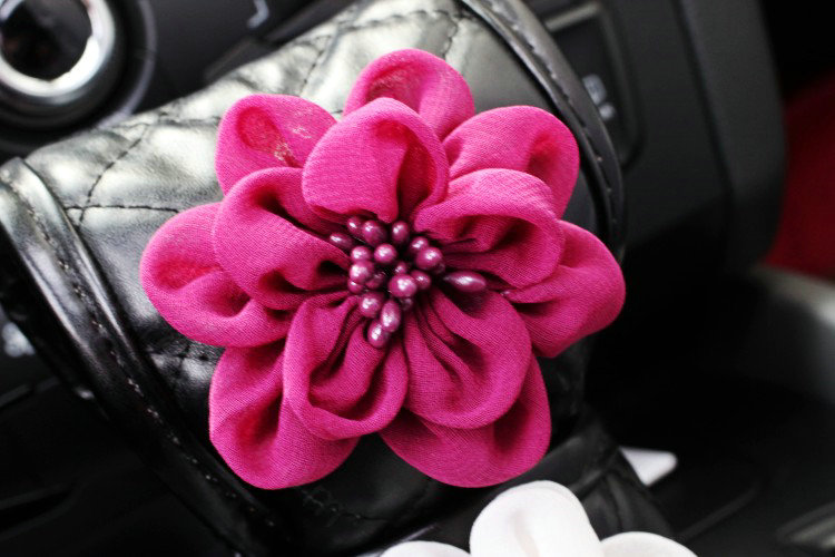 Gorgeous Flower Crystal Leather Rearview Mirror Cover Handbrake and Gear Cover 5pcs Sets - Black