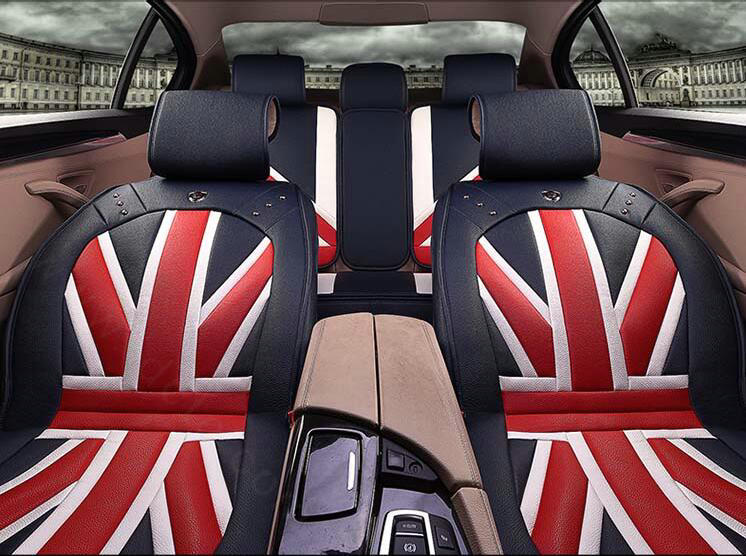 Gorgeous Mi British Flag Universal Auto Car Seat Cushion PU Leather 7pcs Sets - Blue Red